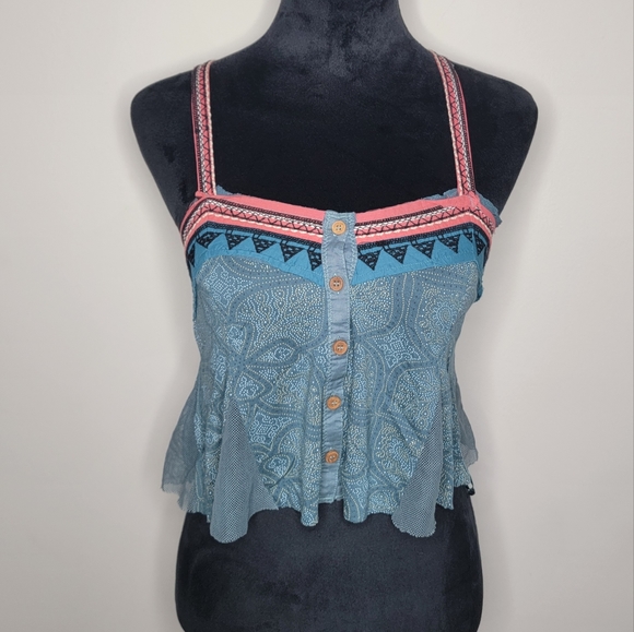 Free People Tops - Free People Boho Bandana Adjustable Straps Buttoned Cropped Tank XS FP